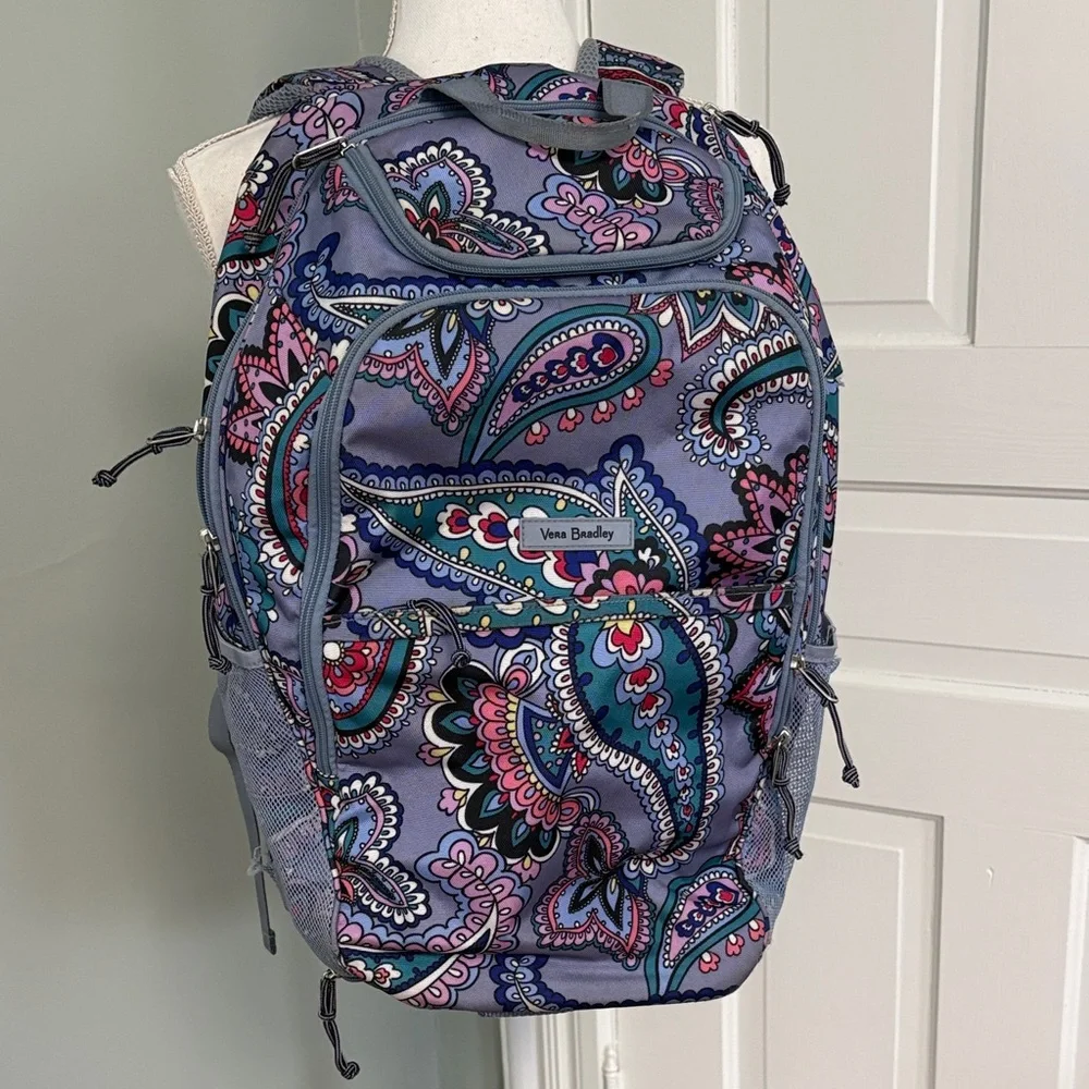 Vera Bradley Women's Lighten Up Backpack Blue Purple Pink Paisley Travel Large